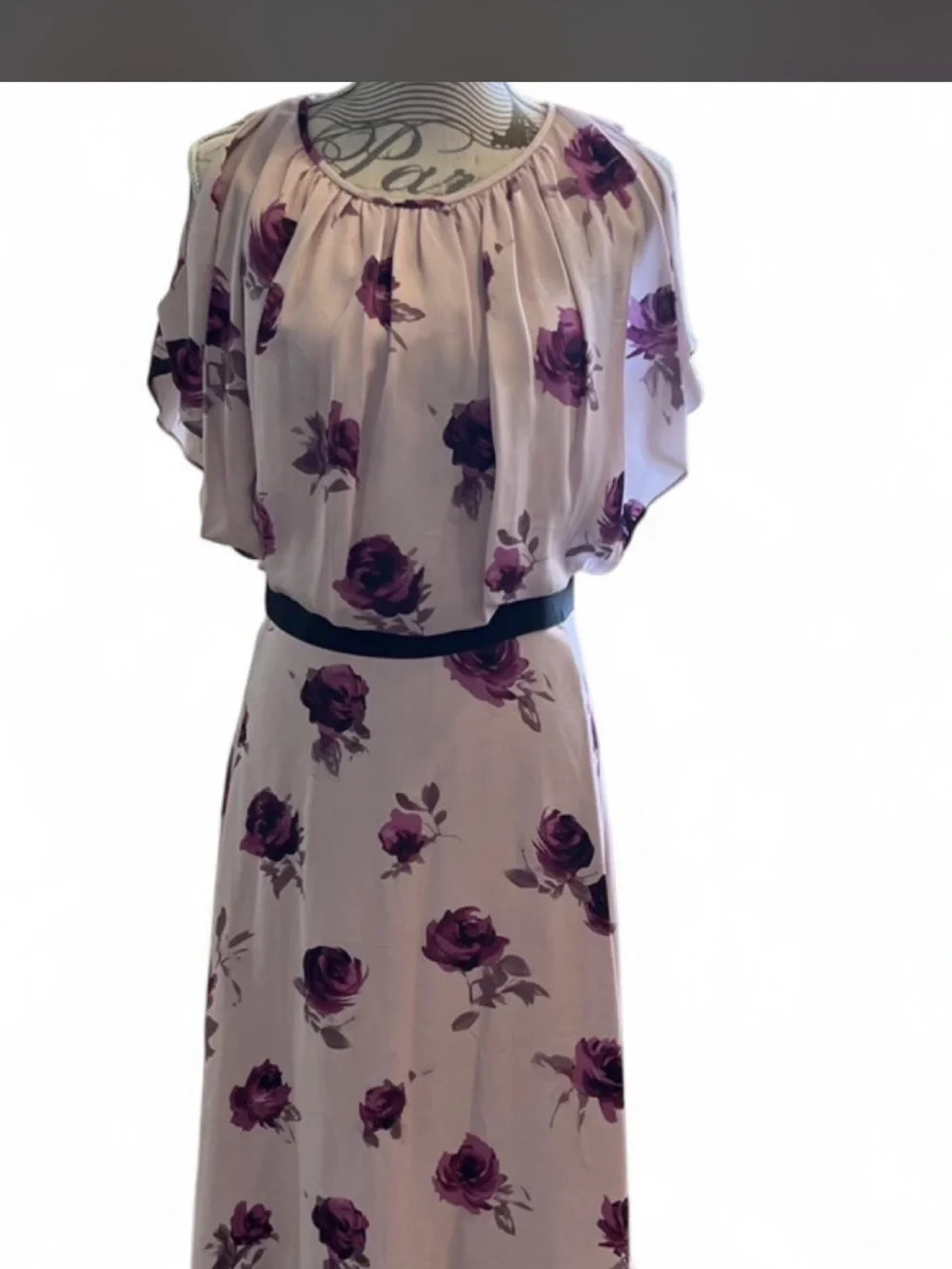 kate spade Lavender Floral Cold-Shoulder Midi Dress with Black Belt
